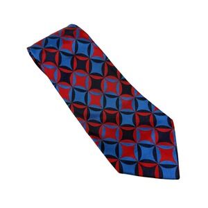Turnbull & Asser Geometric Silk Necktie Blue Red Black Hand Made England Retro‎